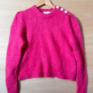 Boden Fuchsia Crew Neck Sweater with Button Accents
